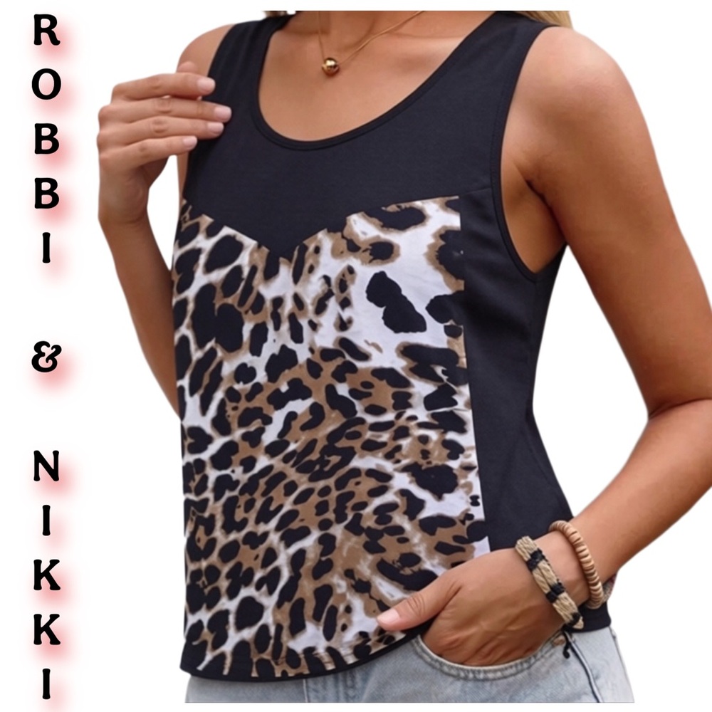 ROBBI & NIKKI Black Animal Print Sleeveless Lightweight Blouse